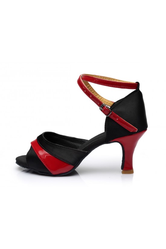 Women's Black Red Satin Heels Sandals Latin Salsa With Ankle Strap Dance Shoes D602037 Women's Black Red Satin Heels Sandals Latin Salsa With Ankle Strap Dance Shoes D602037