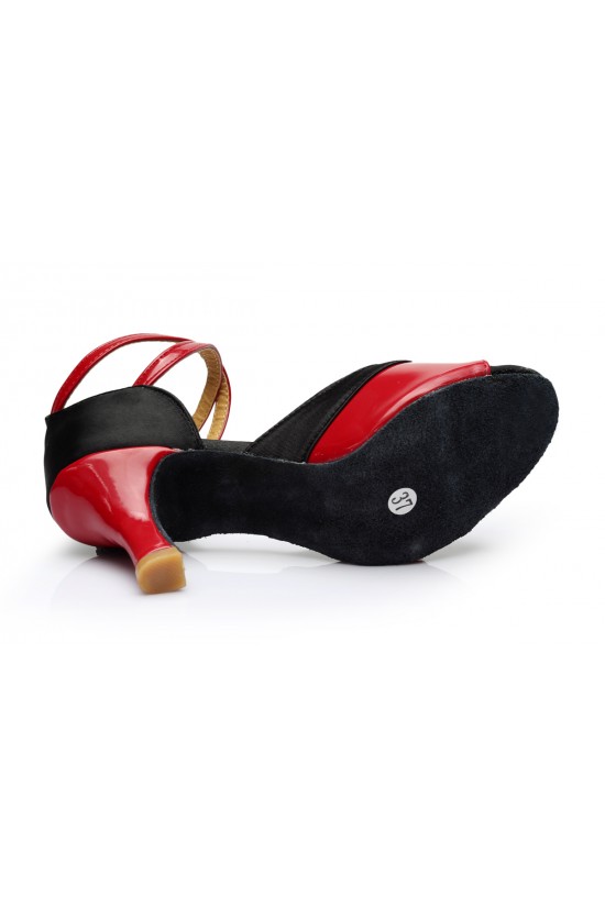Women's Black Red Satin Heels Sandals Latin Salsa With Ankle Strap Dance Shoes D602037 Women's Black Red Satin Heels Sandals Latin Salsa With Ankle Strap Dance Shoes D602037