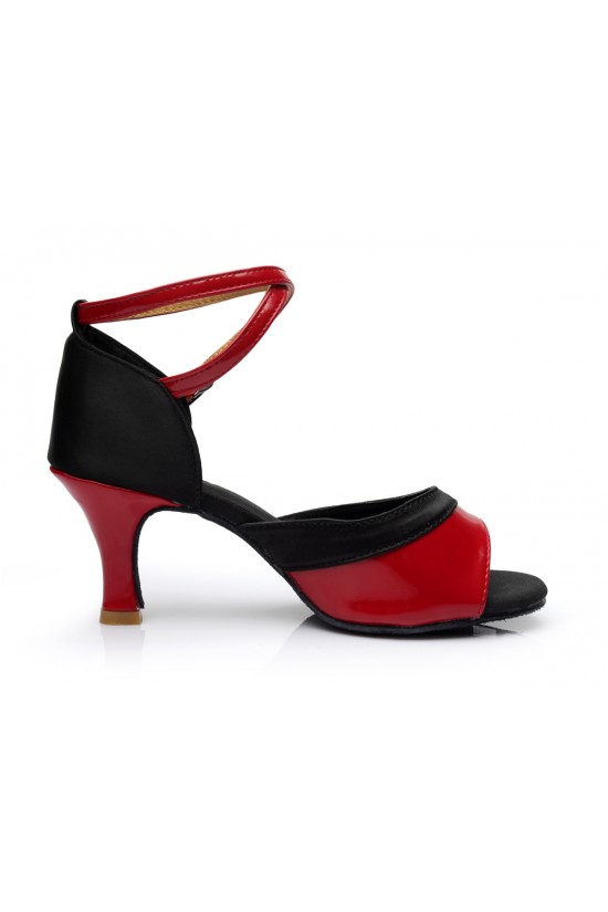 Women's Black Red Satin Heels Sandals Latin Salsa With Ankle Strap Dance Shoes D602037 Women's Black Red Satin Heels Sandals Latin Salsa With Ankle Strap Dance Shoes D602037