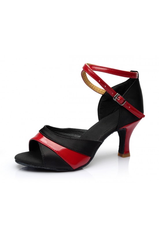 Women's Black Red Satin Heels Sandals Latin Salsa With Ankle Strap Dance Shoes D602037 Women's Black Red Satin Heels Sandals Latin Salsa With Ankle Strap Dance Shoes D602037