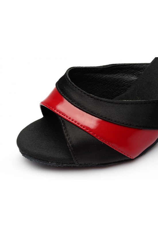 Women's Black Red Satin Heels Sandals Latin Salsa With Ankle Strap Dance Shoes D602037 Women's Black Red Satin Heels Sandals Latin Salsa With Ankle Strap Dance Shoes D602037