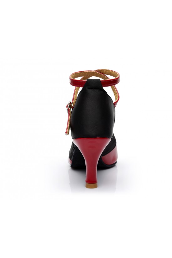 Women's Black Red Satin Heels Sandals Latin Salsa With Ankle Strap Dance Shoes D602037 Women's Black Red Satin Heels Sandals Latin Salsa With Ankle Strap Dance Shoes D602037