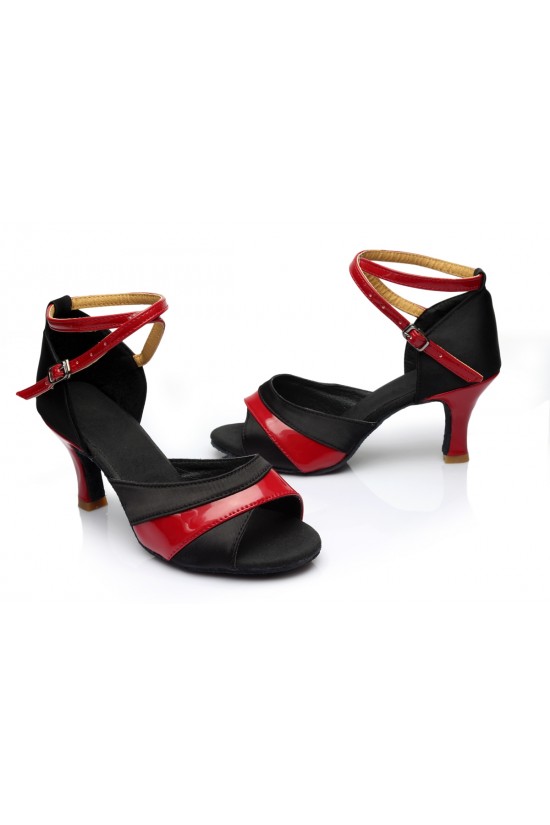 Women's Black Red Satin Heels Sandals Latin Salsa With Ankle Strap Dance Shoes D602037 Women's Black Red Satin Heels Sandals Latin Salsa With Ankle Strap Dance Shoes D602037