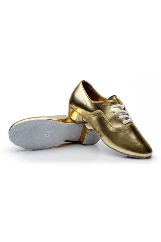 Men's Kids' Gold Leatherette Modern Ballroom Latin Dance Shoes Dance Sneakers Flat Heel D603002 Men's Kids' Gold Leatherette Modern Ballroom Latin Dance Shoes Dance Sneakers Flat Heel D603002