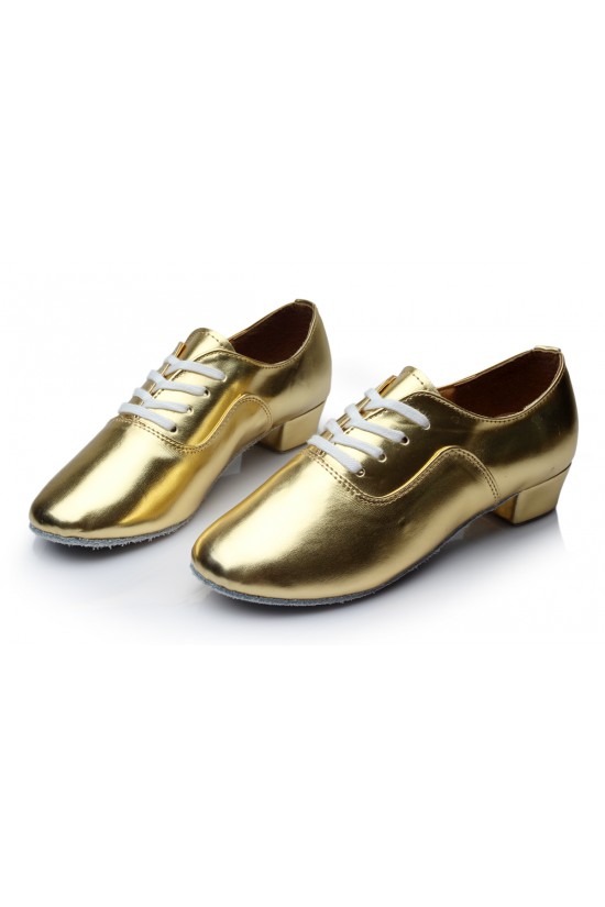 Men's Kids' Gold Leatherette Modern Ballroom Latin Dance Shoes Dance Sneakers Flat Heel D603002 Men's Kids' Gold Leatherette Modern Ballroom Latin Dance Shoes Dance Sneakers Flat Heel D603002