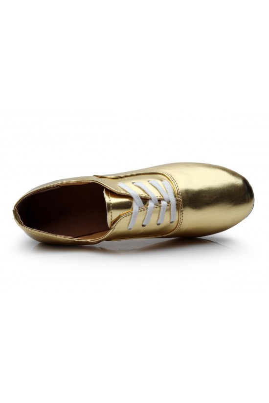 Men's Kids' Gold Leatherette Modern Ballroom Latin Dance Shoes Dance Sneakers Flat Heel D603002