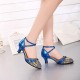 Women's Blue Leatherette Sparkling Glitter Heels Latin With Buckle Dance Shoes D801026