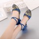 Women's Blue Leatherette Sparkling Glitter Heels Latin With Buckle Dance Shoes D801026