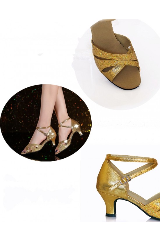 Women's Gold Leatherette Sparkling Glitter Heels Sandals Latin With Buckle Dance Shoes D801029 Women's Gold Leatherette Sparkling Glitter Heels Sandals Latin With Buckle Dance Shoes D801029