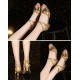 Women's Leatherette Gold Sparkling Glitter Heels Piscine Mouth Sandals With Ankle Strap Latin Ballroom Dance Shoes D801035