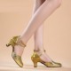 Women's Fashion Gold Sparkling Glitter Heels With Ankle Strap Latin Dance Shoes Wedding Party Shoes D801044