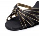 Women's Heels Black Gold Satin Modern Ballroom Latin Salsa Ankle Strap Dance Shoes D901006