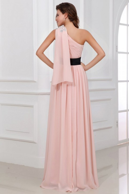 A-Line One-Shoulder Long Pink Beaded Chiffon Prom Evening Formal Party Dresses/Bridesmaid Dresses ED010001 A-Line One-Shoulder Long Pink Beaded Chiffon Prom Evening Formal Party Dresses/Bridesmaid Dresses ED010001