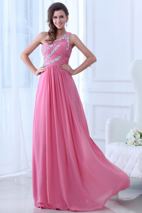 A-Line One-Shoulder Long Pink Beaded Chiffon Prom Evening Formal Party Dresses ED010002 A-Line One-Shoulder Long Pink Beaded Chiffon Prom Evening Formal Party Dresses ED010002