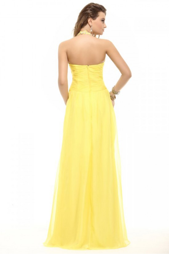 Sheath/Column Halter Long Yellow Beaded Chiffon Prom Evening Formal Party Dresses ED010007 Sheath/Column Halter Long Yellow Beaded Chiffon Prom Evening Formal Party Dresses ED010007