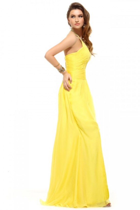 Sheath/Column Halter Long Yellow Beaded Chiffon Prom Evening Formal Party Dresses ED010007 Sheath/Column Halter Long Yellow Beaded Chiffon Prom Evening Formal Party Dresses ED010007