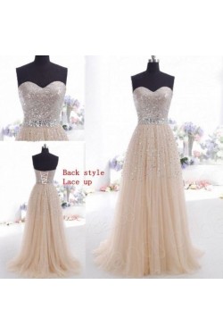 A-Line Sweetheart Beaded Tulle Long Prom Evening Formal Dresses ED011030