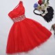 Short/Mini One-Shoulder Beaded Tulle Prom Evening Formal Dresses ED011068