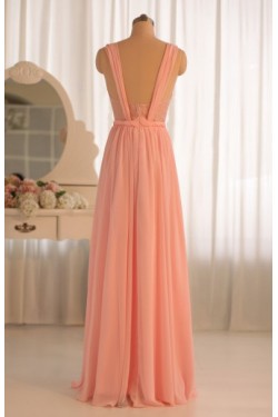 A-Line Long Pink Chiffon Prom Evening Formal Dresses ED011073