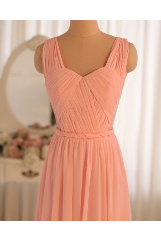 A-Line Long Pink Chiffon Prom Evening Formal Dresses ED011073
