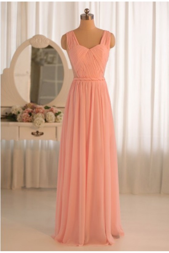 A-Line Long Pink Chiffon Prom Evening Formal Dresses ED011073