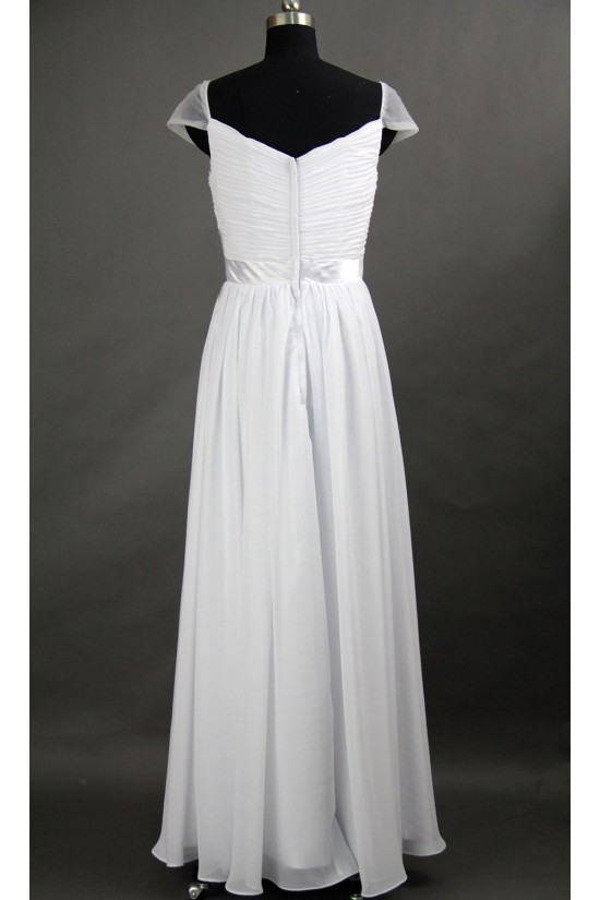 A-Line Cap-Sleeve Long White Chiffon Prom Evening Formal Dresses ED011074 A-Line Cap-Sleeve Long White Chiffon Prom Evening Formal Dresses ED011074