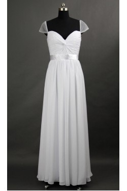 A-Line Cap-Sleeve Long White Chiffon Prom Evening Formal Dresses ED011074