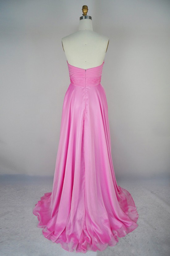 High Low Sweetheart Beaded Pink Chiffon Prom Evening Formal Dresses ED011167