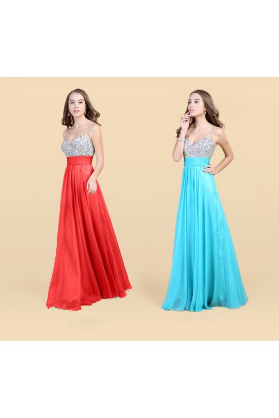 A-Line Beaded Long Chiffon Prom Evening Formal Dresses ED011190
