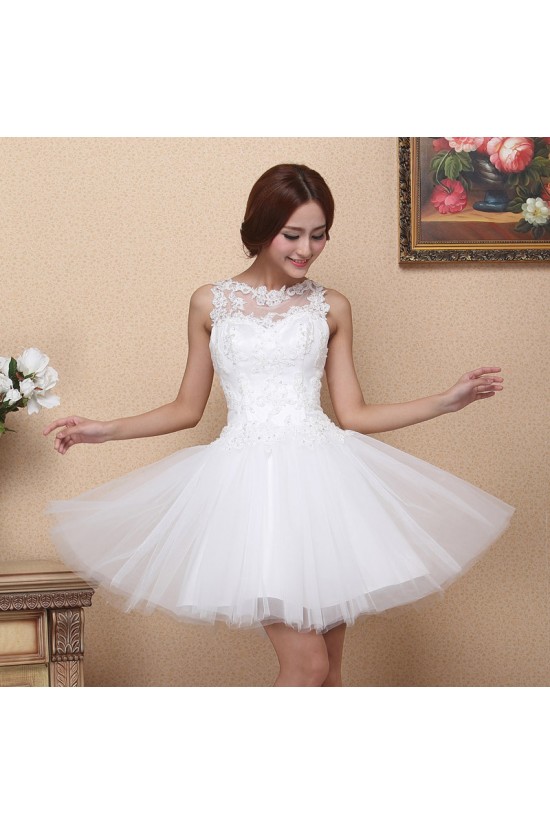 A-Line Bateau Short White Prom Evening Formal Dresses ED011320
