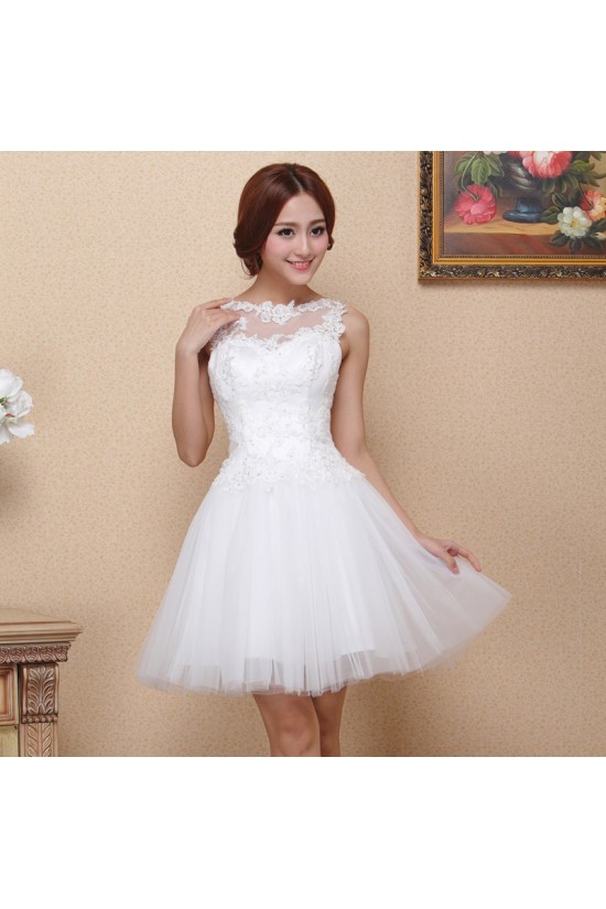 A-Line Bateau Short White Prom Evening Formal Dresses ED011320