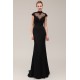 Trumpet/Mermaid High-Neck Cap-Sleeve Beaded Applique Long Black Prom Evening Formal Dresses ED011380