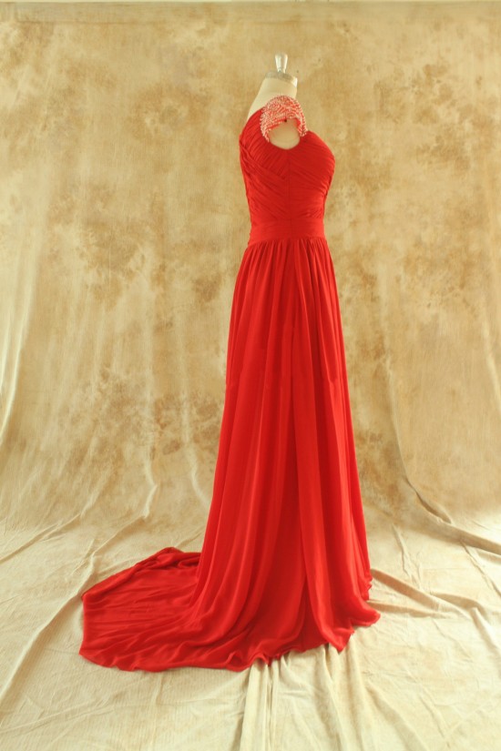 A-Line Beaded Cap-Sleeve Long Red Chiffon Prom Evening Formal Dresses ED011509 A-Line Beaded Cap-Sleeve Long Red Chiffon Prom Evening Formal Dresses ED011509