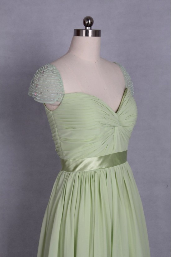 A-Line Beaded Cap-Sleeve Long Chiffon Prom Evening Formal Dresses ED011521