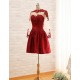 A-Line Jewel Long Sleeve Red Applique and Satin Prom Evening Formal Dresses ED011563