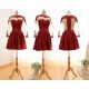 A-Line Jewel Long Sleeve Red Applique and Satin Prom Evening Formal Dresses ED011563