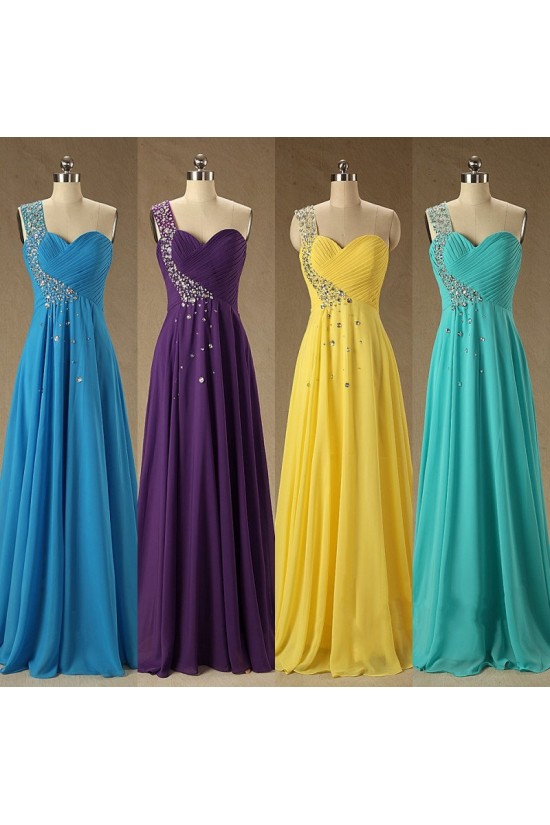 A-Line Beaded One-Shoulder Long Chiffon Prom Evening Formal Dresses ED011580 A-Line Beaded One-Shoulder Long Chiffon Prom Evening Formal Dresses ED011580