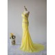 Elegant Beaded One-Shoulder Long Yellow Chiffon Prom Evening Formal Dresses ED011605