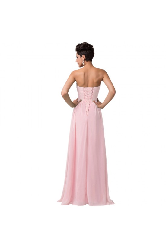 A-Line Sweetheart Beaded Long Pink Chiffon Prom Evening Formal Dresses ED011616