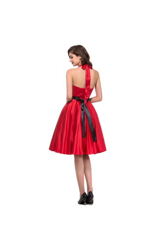 A-Line Halter Short Satin Prom Evening Bridesmaid Dresses ED011627