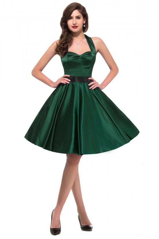 A-Line Halter Short Satin Prom Evening Bridesmaid Dresses ED011627
