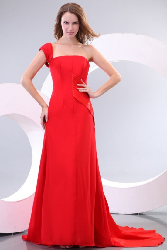 Long Red One-Shoulder Prom Evening Formal Party Dresses ED010164