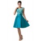 A-Line Bateau Lace and Satin Short Prom Evening Formal Bridesmaid Dresses ED011657
