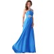 A-Line One-Shoulder Beaded Long Blue Chiffon Prom Evening Formal Dresses ED011660