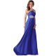A-Line One-Shoulder Beaded Long Blue Chiffon Prom Evening Formal Dresses ED011660