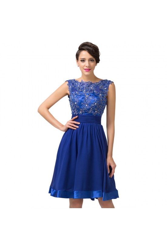 A-Line Bateau Beaded Applique Short Blue Prom Evening Formal Dresses ED011661 A-Line Bateau Beaded Applique Short Blue Prom Evening Formal Dresses ED011661