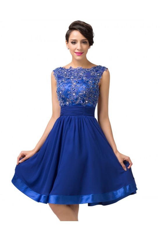 A-Line Bateau Beaded Applique Short Blue Prom Evening Formal Dresses ED011661 A-Line Bateau Beaded Applique Short Blue Prom Evening Formal Dresses ED011661