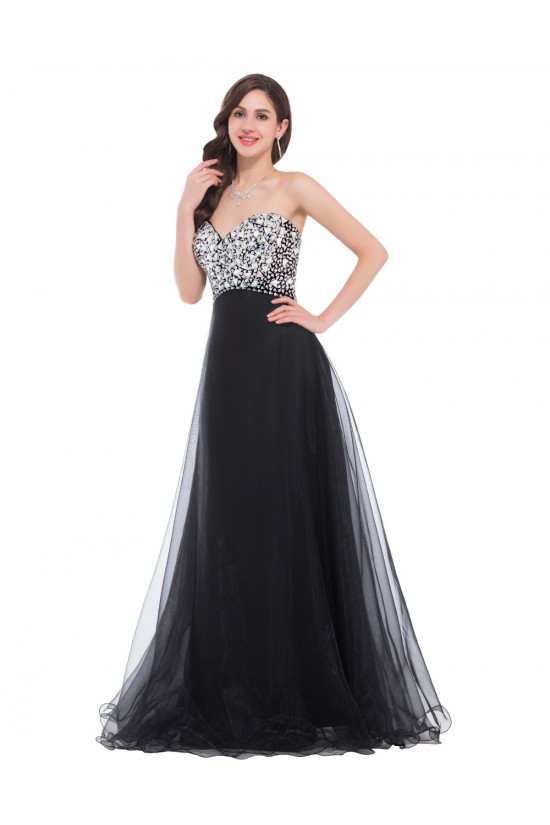A-Line Sweetheart Beaded Long Black Prom Evening Formal Dresses ED011672 A-Line Sweetheart Beaded Long Black Prom Evening Formal Dresses ED011672