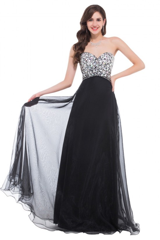 A-Line Sweetheart Beaded Long Black Prom Evening Formal Dresses ED011672 A-Line Sweetheart Beaded Long Black Prom Evening Formal Dresses ED011672