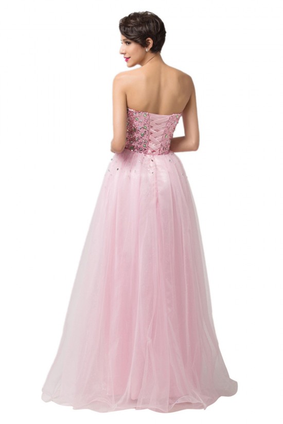 A-Line Sweetheart Beaded Long Pink Tulle Prom Evening Formal Dresses ED011676 A-Line Sweetheart Beaded Long Pink Tulle Prom Evening Formal Dresses ED011676